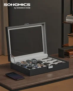 Uhrenboxen<SONGMICS Abschließbare Uhrenbox mit 16 Fächern tintenschwarz