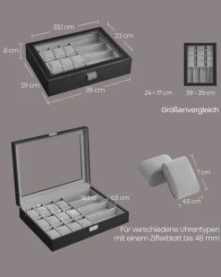 Uhrenboxen<SONGMICS Abschließbare Uhrenbox mit 16 Fächern tintenschwarz