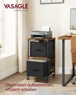 Rollcontainer<SONGMICS Aktenschrank mit 2 Schubladen vintagebraun-tintenschwarz
