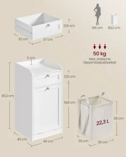 Badezimmerschränke|Wäschekörbe<SONGMICS Badezimmerschrank mit Wäschekorb 40 x 40 x 80,2 cm