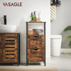 Badezimmer|Badezimmerschränke<SONGMICS Badschrank mit 2 Schubladen Vintagebraun-Schwarz