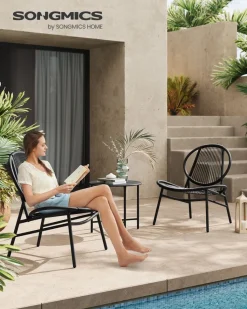 Gartenmöbel-Sets<SONGMICS Balkonmöbel 3er Set mit Tisch und 2 Stühlen tintenschwarz