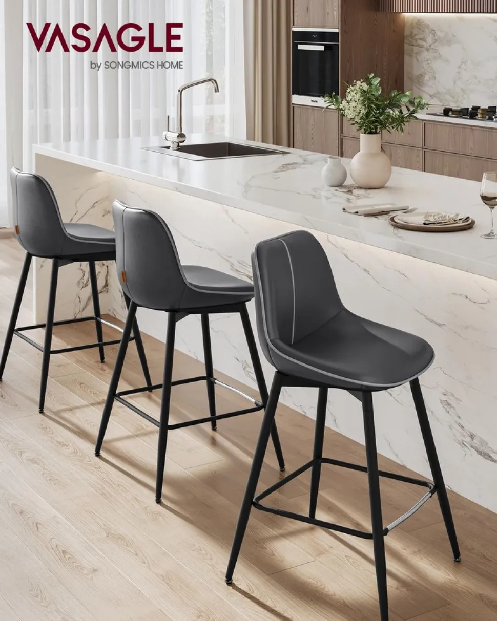 Barhocker<SONGMICS Barhocker 2er Set 62 cm hoch tintenschwarz