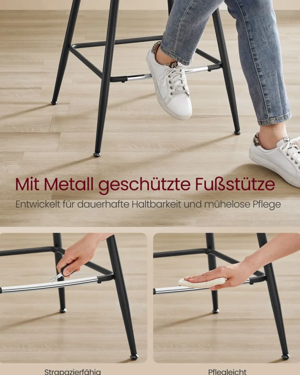 Barhocker<SONGMICS Barhocker 2er Set 62 cm hoch tintenschwarz