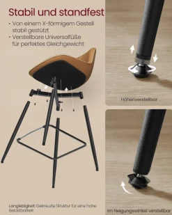 Barhocker<SONGMICS Barhocker 2er Set 62 cm hoch tintenschwarz