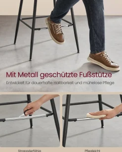 Barhocker<SONGMICS Barhocker 2er Set 62 cm hoch tintenschwarz