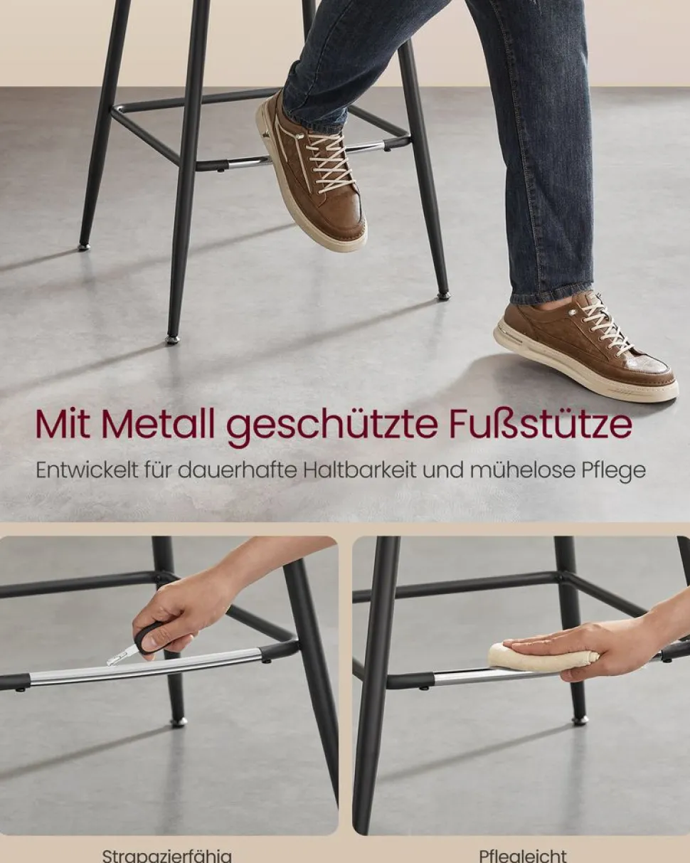 Barhocker<SONGMICS Barhocker 2er Set 62 cm hoch tintenschwarz