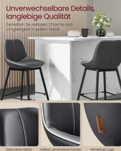 Barhocker<SONGMICS Barhocker 2er Set 62 cm hoch tintenschwarz
