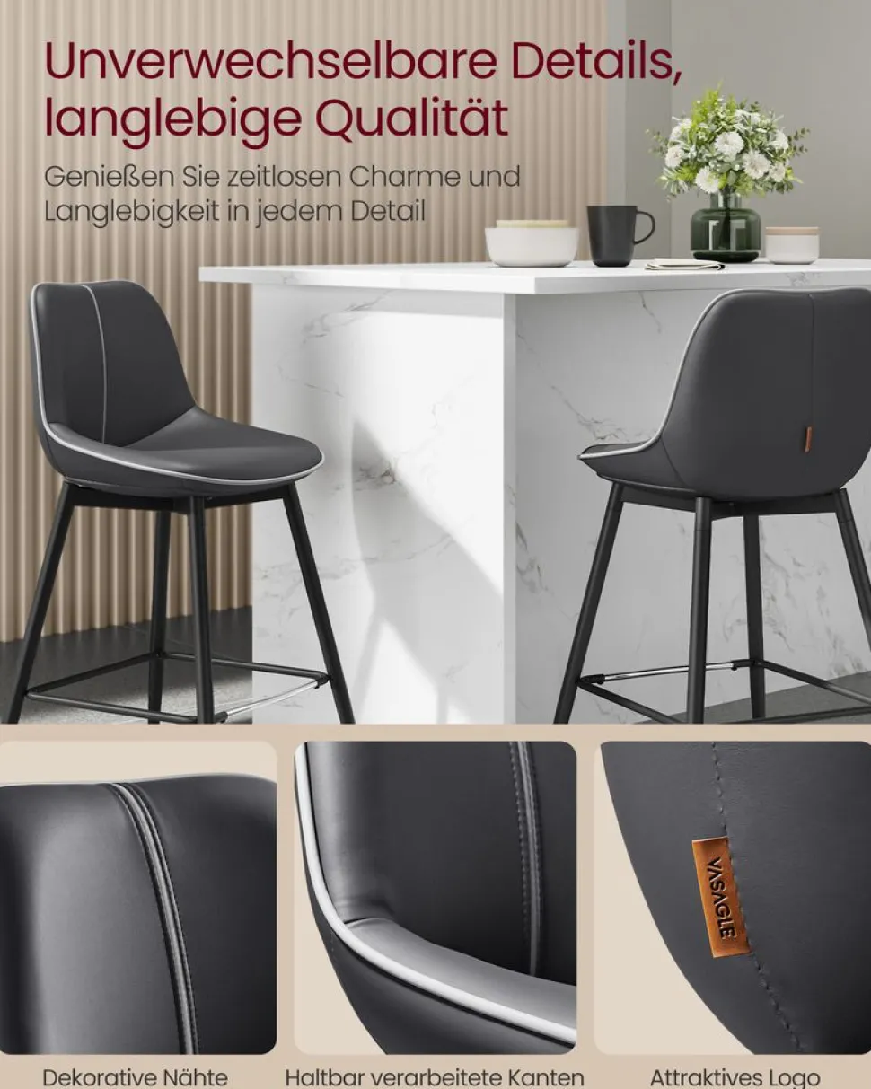 Barhocker<SONGMICS Barhocker 2er Set 62 cm hoch tintenschwarz