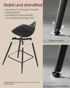 Barhocker<SONGMICS Barhocker 2er Set 62 cm hoch tintenschwarz