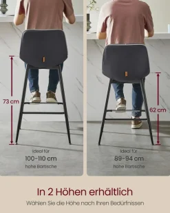 Barhocker<SONGMICS Barhocker 2er Set 62 cm hoch tintenschwarz