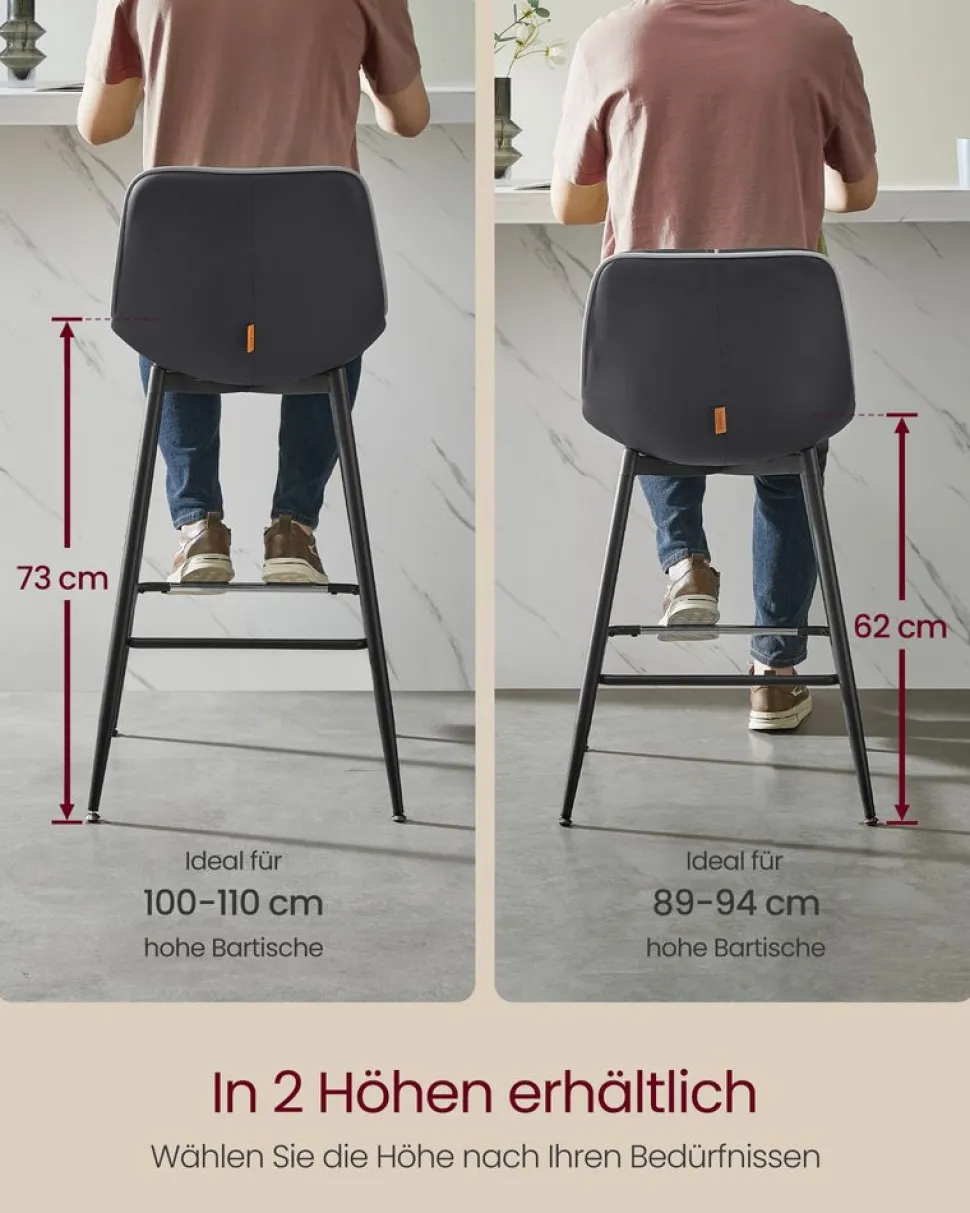 Barhocker<SONGMICS Barhocker 2er Set 62 cm hoch tintenschwarz