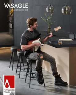 Barhocker<SONGMICS Barhocker 2er Set 65 cm hoch tintenschwarz