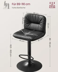 Barhocker<SONGMICS Barhocker 2er Set 360° drehbar grau