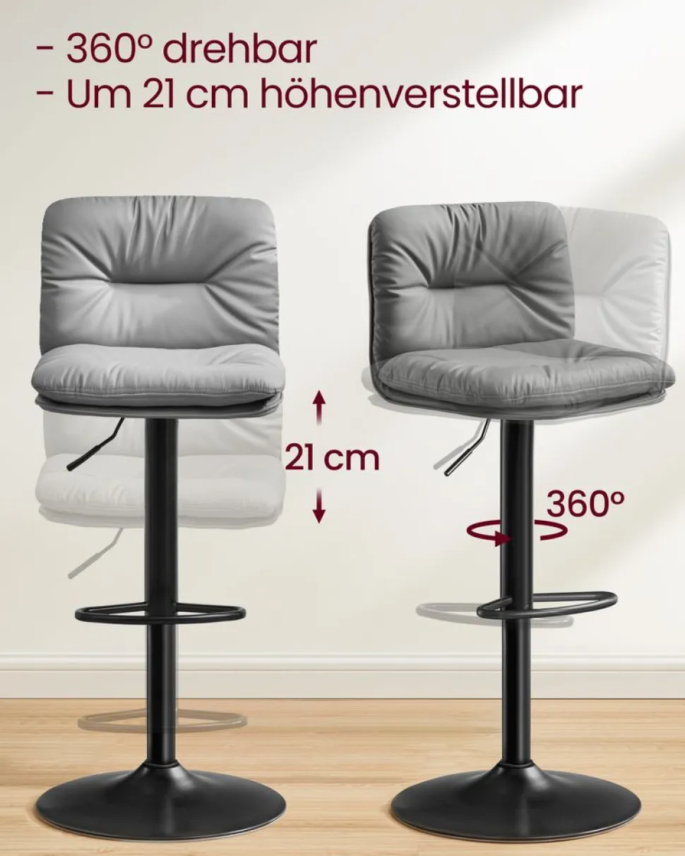 Barhocker<SONGMICS Barhocker 2er Set 360° drehbar grau
