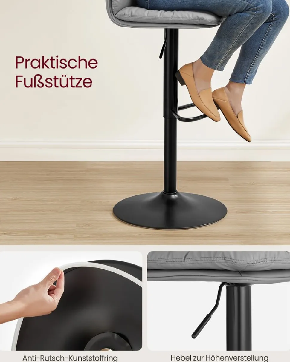 Barhocker<SONGMICS Barhocker 2er Set 360° drehbar grau