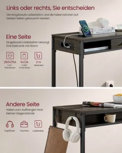 Beistelltische<SONGMICS Bartisch mit Ladestation und Schublade 40 x 99,8 x 104,6 cm