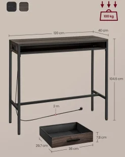 Beistelltische<SONGMICS Bartisch mit Ladestation und Schublade 40 x 99,8 x 104,6 cm