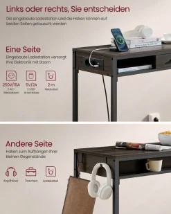Beistelltische<SONGMICS Bartisch mit Ladestation und Schublade 40 x 99,8 x 104,6 cm