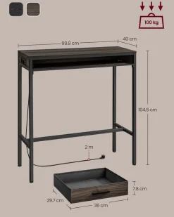 Beistelltische<SONGMICS Bartisch mit Ladestation und Schublade 40 x 99,8 x 104,6 cm