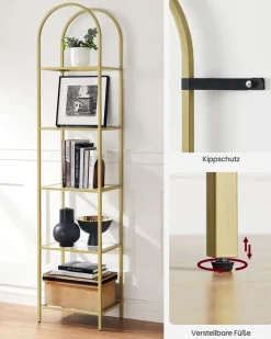 Aufbewahrungsregale<SONGMICS Bücherregal 5 Ebenen bogenförmig Metallstruktur goldfarben-transparent