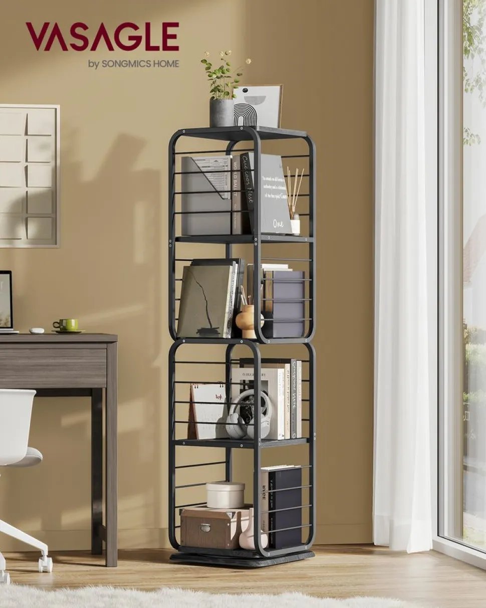 Aufbewahrungsregale<SONGMICS Bücherregal 4 Ebenen mit Buchstützen ebenholzschwarz-tintenschwarz