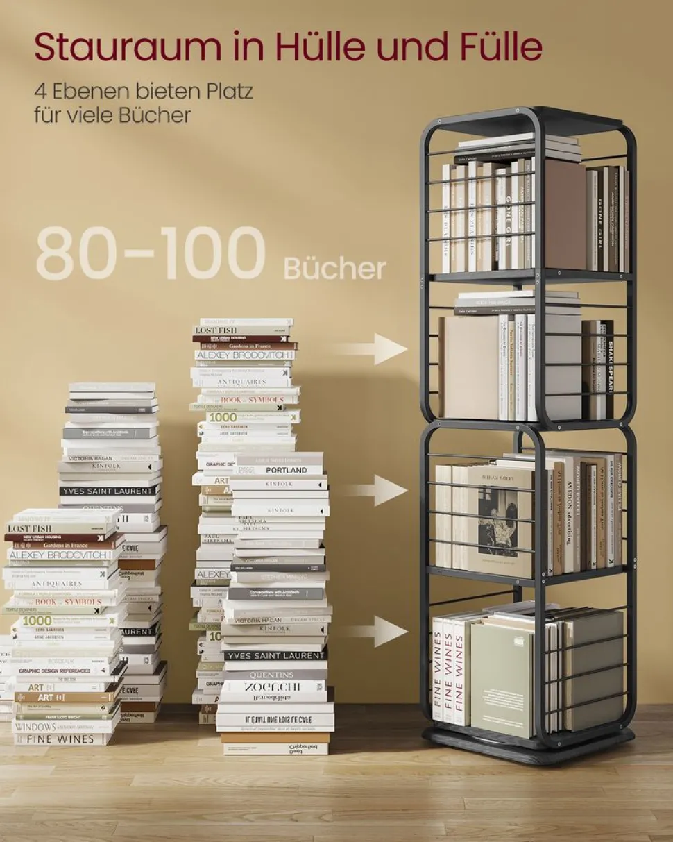 Aufbewahrungsregale<SONGMICS Bücherregal 4 Ebenen mit Buchstützen ebenholzschwarz-tintenschwarz