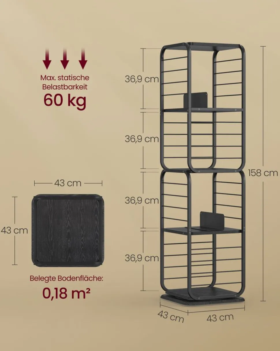 Aufbewahrungsregale<SONGMICS Bücherregal 4 Ebenen mit Buchstützen ebenholzschwarz-tintenschwarz
