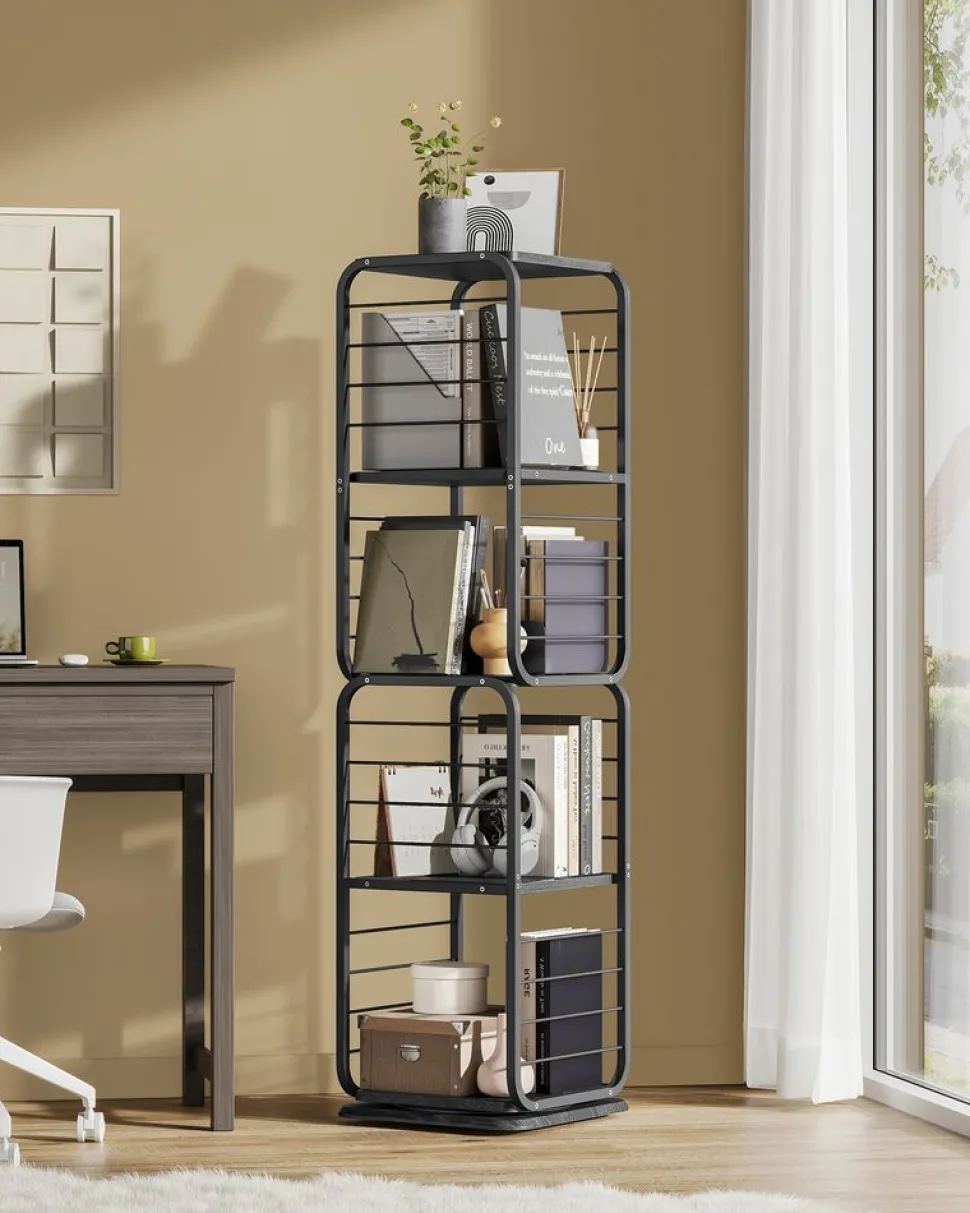 Aufbewahrungsregale<SONGMICS Bücherregal 4 Ebenen mit Buchstützen ebenholzschwarz-tintenschwarz