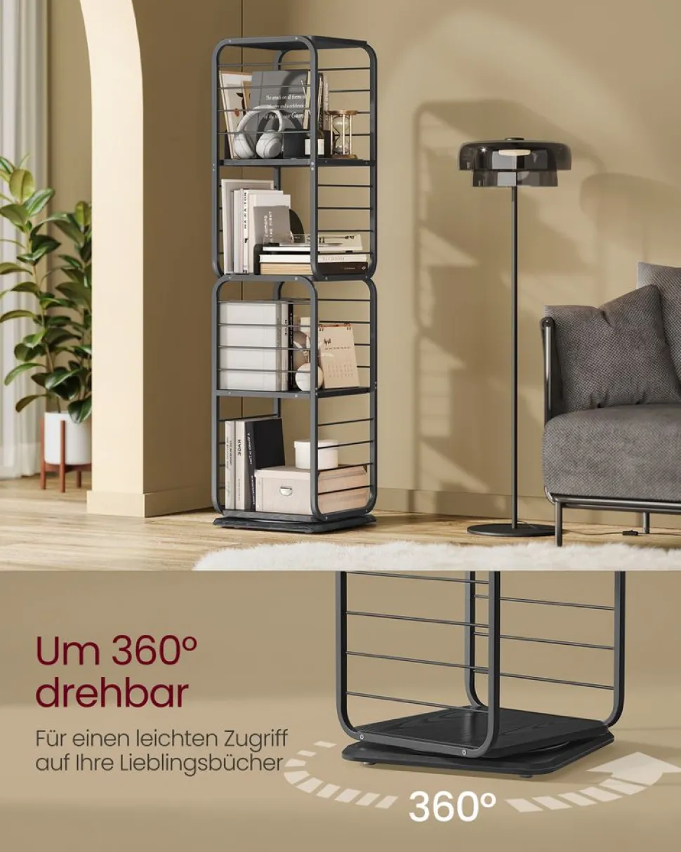 Aufbewahrungsregale<SONGMICS Bücherregal 4 Ebenen mit Buchstützen ebenholzschwarz-tintenschwarz