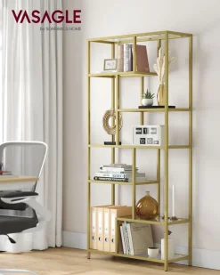 Bücherregale|Bücherregale<SONGMICS Bücherregal mit 6 Ablagen gold-transparent