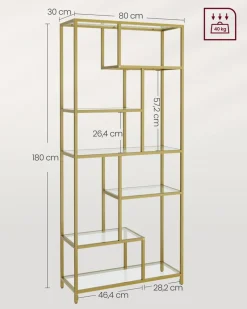Bücherregale|Bücherregale<SONGMICS Bücherregal mit 6 Ablagen gold-transparent