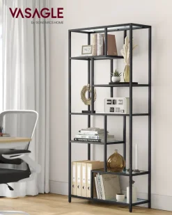 Bücherregale|Bücherregale<SONGMICS Bücherregal mit 6 Ablagen gold-transparent