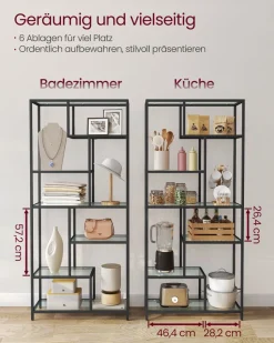 Bücherregale|Bücherregale<SONGMICS Bücherregal mit 6 Ablagen gold-transparent