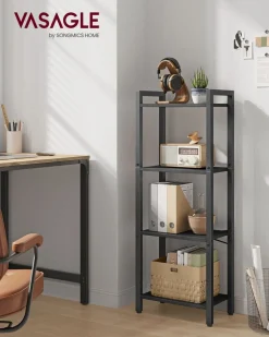 Aufbewahrungsregale<SONGMICS Bücherregal mit 4 Ebenen und offenen Ablagen Ebenholzschwarz + Schwarz