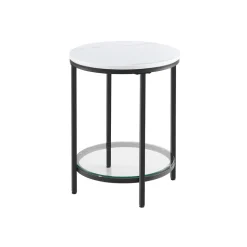 Couchtische<SONGMICS Beistelltisch 2 Ebenen in weißer Marmoroptik mit schwarzem Gestell