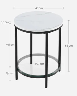 Couchtische<SONGMICS Beistelltisch 2 Ebenen in weißer Marmoroptik mit schwarzem Gestell