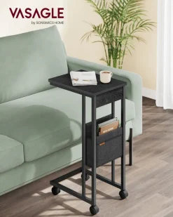 Beistelltische|Couchtische<SONGMICS Beistelltisch C-Form mit Aufbewahrungstasche ebenholzschwarz