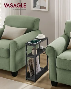 Beistelltische<SONGMICS Beistelltisch mit 3 Ablagen schmal ebenholzschwarz-tintenschwarz