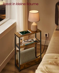 Beistelltische<SONGMICS Beistelltisch mit 3 Ablagen schmal ebenholzschwarz-tintenschwarz