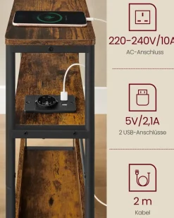 Beistelltische<SONGMICS Beistelltisch mit 3 Ablagen schmal ebenholzschwarz-tintenschwarz