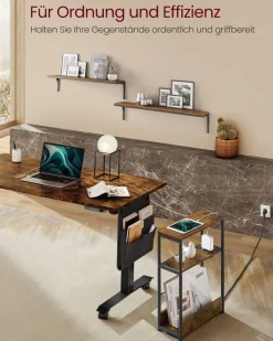 Beistelltische<SONGMICS Beistelltisch mit 3 Ablagen schmal ebenholzschwarz-tintenschwarz