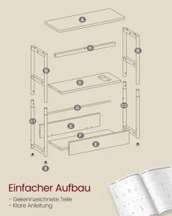 Beistelltische<SONGMICS Beistelltisch mit 3 Ablagen schmal ebenholzschwarz-tintenschwarz