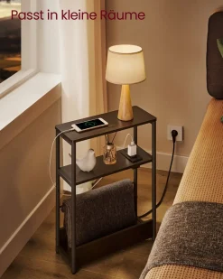 Beistelltische<SONGMICS Beistelltisch mit 3 Ablagen schmal ebenholzschwarz-tintenschwarz