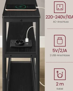 Beistelltische<SONGMICS Beistelltisch mit 3 Ablagen schmal ebenholzschwarz-tintenschwarz