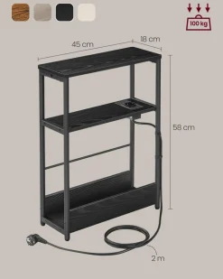 Beistelltische<SONGMICS Beistelltisch mit 3 Ablagen schmal ebenholzschwarz-tintenschwarz