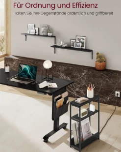 Beistelltische<SONGMICS Beistelltisch mit 3 Ablagen schmal ebenholzschwarz-tintenschwarz