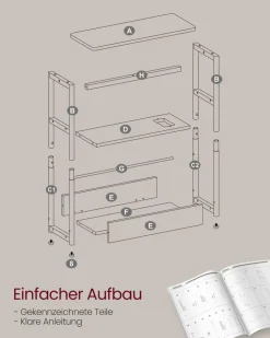 Beistelltische<SONGMICS Beistelltisch mit 3 Ablagen schmal ebenholzschwarz-tintenschwarz