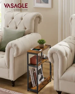 Beistelltische<SONGMICS Beistelltisch mit 3 Ablagen schmal ebenholzschwarz-tintenschwarz