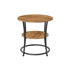 Beistelltische<SONGMICS Beistelltisch mit 2 Ablagen und Stahlrahmen Walnussbraun + Schwarz